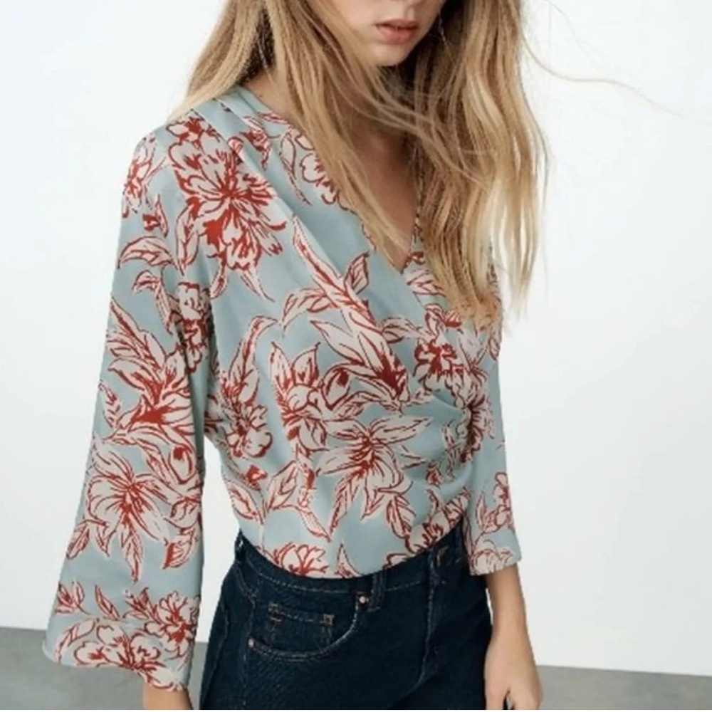 ZARA Floral Blouse size Large